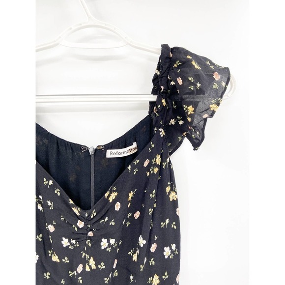 Reformation Venezia Butterfly Black Floral Print Off Shoulder Dress Size 2 - Picture 4 of 7